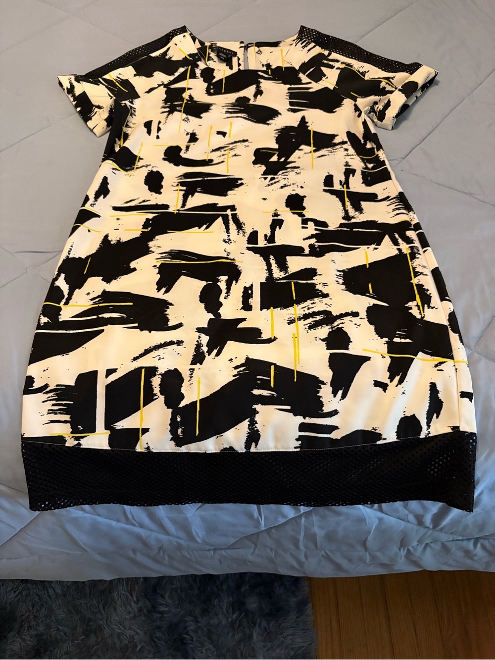 Metaphor Black, White & Yellow Abstract Shift Dress